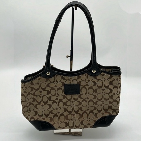 Coach Signature Bleecker Black Tan Tote Medium Bag BLEMISH - Picture 1 of 8